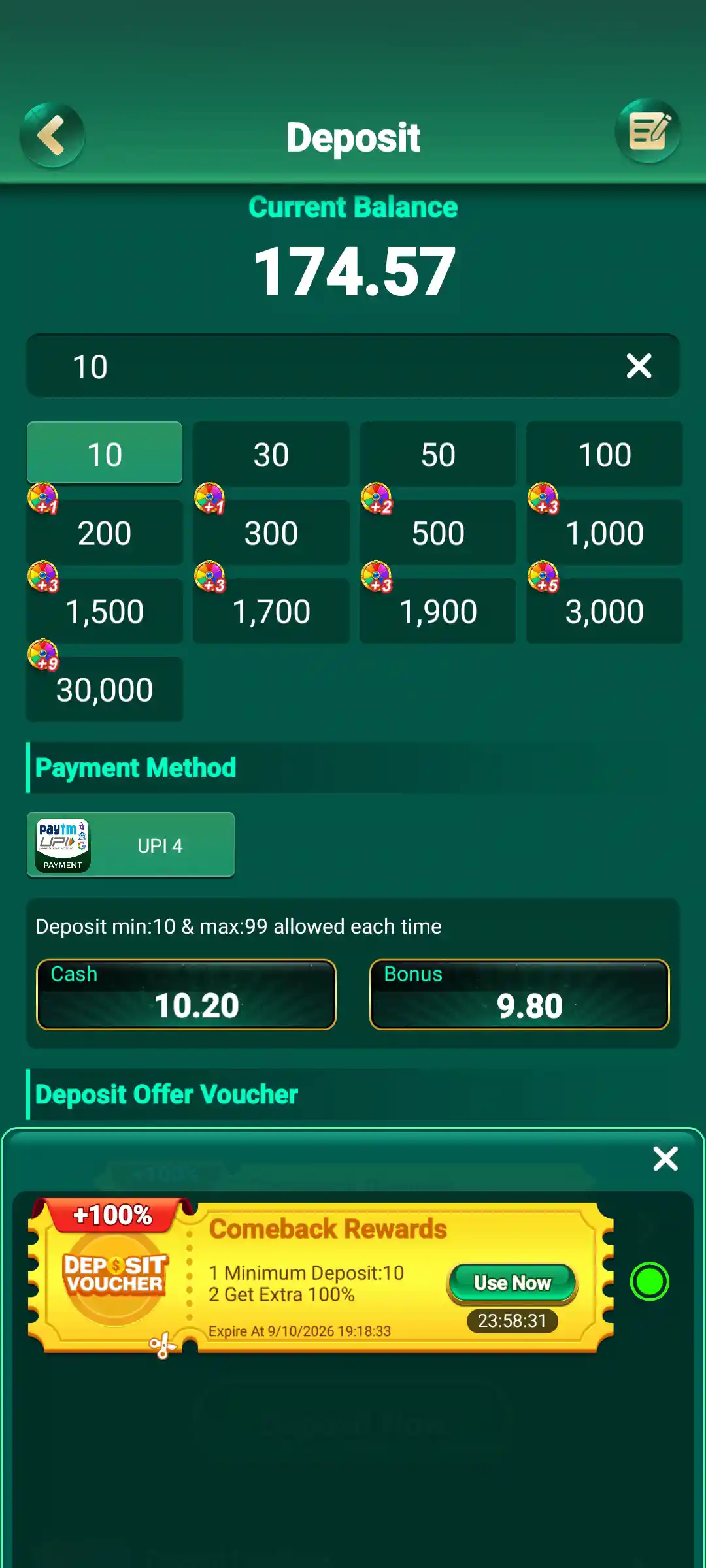 OK Rummy payment page