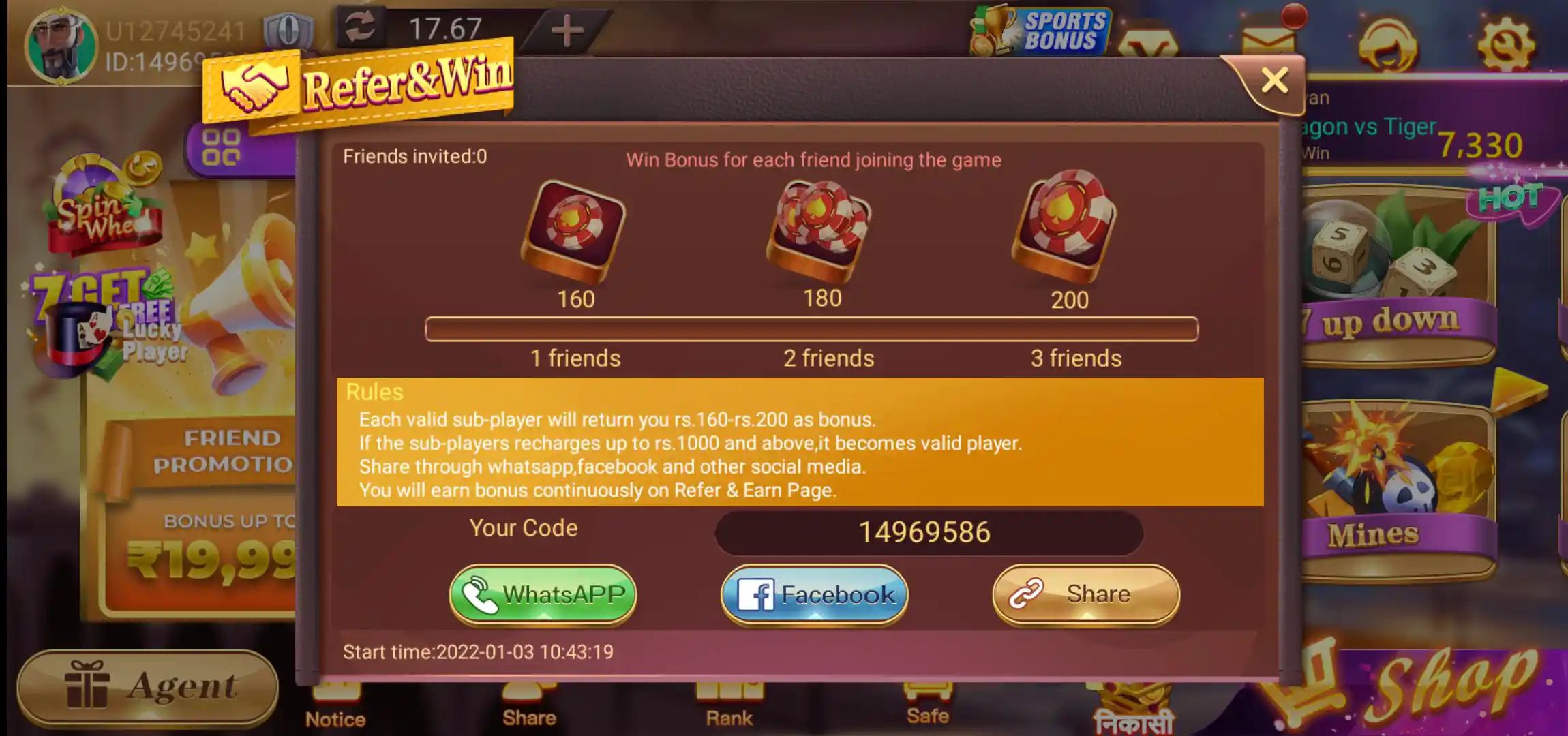 Rummy Apple Refer and Win page