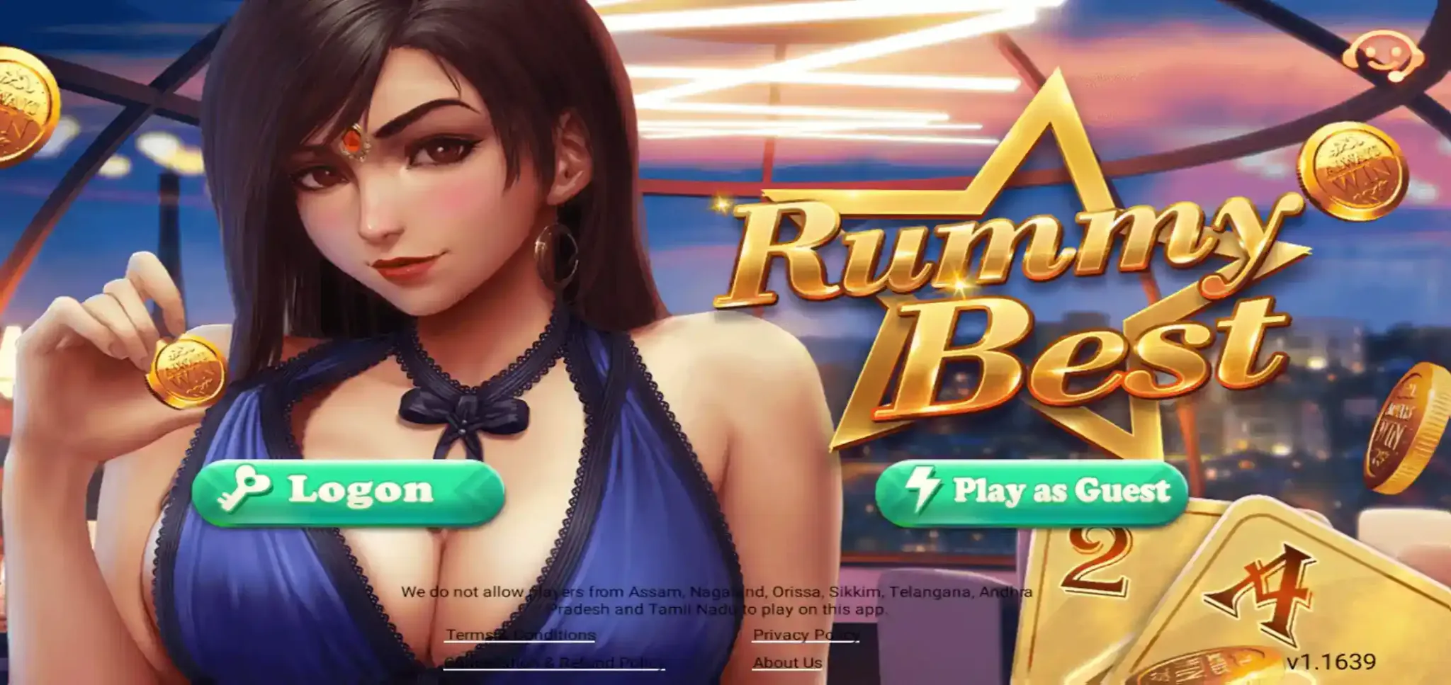 Rummy Best Logon and Play as Guest screen