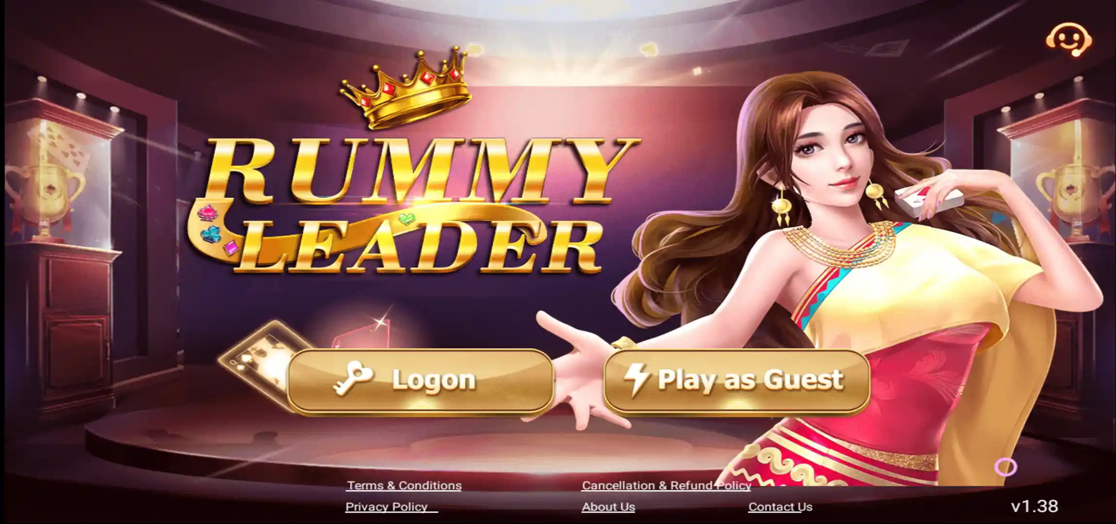 Rummy Leader Login and Guest Play screen